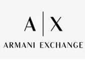 Armani Exchange" logotipas su raidėmis A | X virš žodžių "Armani Exchange", užrašytų paryškintu juodu tekstu šviesiame fone.